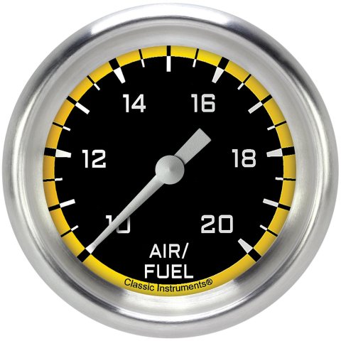 Classic Instruments Auto Cross Yellow Series Gauges AX394YAPF Gauges, Series, Air/Fuel Ratio - Wideband, 10:1-20:1, Analog, Electrical, 2 5/8 in., Black Face, White Numbers, Each