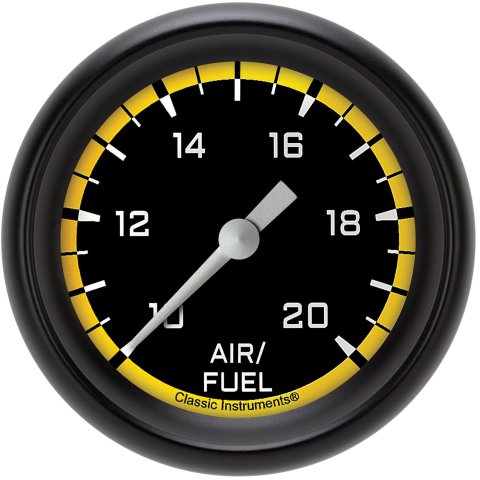 Classic Instruments Auto Cross Yellow Series Gauges AX394YBPF Gauges, Series, Air/Fuel Ratio - Wideband, 10:1-20:1, Analog, Electrical, 2 5/8 in., Black Face, White Numbers, Each