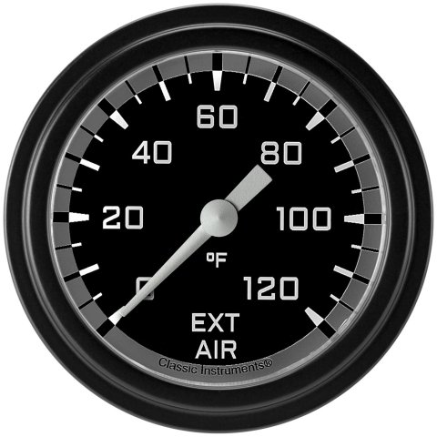 Classic Instruments Auto Cross Gray Series Gauges AX399GBLF Gauges, Series, Air Temperature, 0-120 degrees F, Analog, Electrical, 2 5/8 in., Black Face, White Numbers, Matte Black Bezel, Each