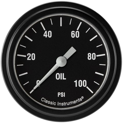 Classic Instruments Hot Rod Series Gauges HR381BLF Gauges, Series, Oil Pressure, 0-100 psi, Analog, Electrical, 2 5/8 in., Black Face, White Numbers, Matte Black Bezel, 1/8 in. NPT Thread, Each