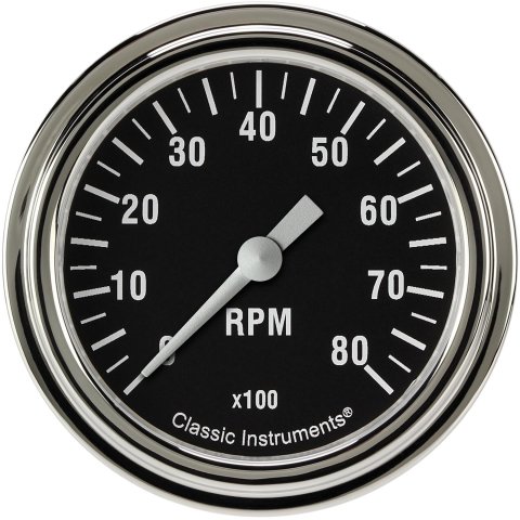 Classic Instruments Hot Rod Series Tachometers HR383SLF Gauges, Tachometers, 0-8,000 rpm, Analog, Electrical, 2 5/8 in. Diameter, Black Face, White Numbers, Stainless Steel Color Bezel, Each