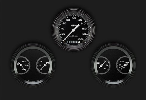 Classic Instruments Auto Cross Gray Series Gauge Sets AX04GBLF Gauges, AutoCross Series, 3 3/8 in., Speedometer, Water Temp, Oil Pressure, Voltmeter, Fuel Level, Black Low-Step Bezel, Flat Lens, Kit