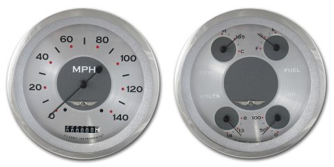 Classic Instruments All-American Series Gauge Sets AW52SRC Gauges, Original, Speedometer, Water Temperature, Fuel Level, Silver Face, Analog, Pair
