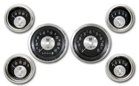 Classic Instruments All-American Tradition Series Gauge Sets AT01SHC Gauges, Tradition, Speedometer, Tach, Water Temperature, Fuel Level, Voltmeter, Analog, Set of 6