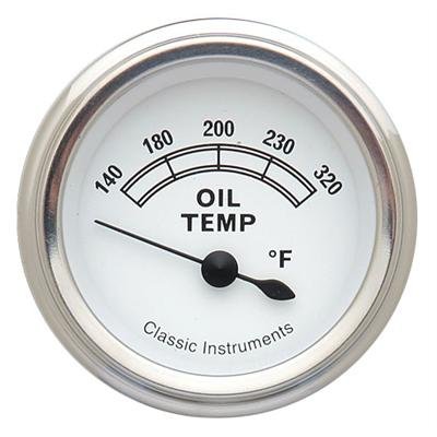 Classic Instruments White Series Gauges CW28SLC Gauge, Series, Oil Temperature, 140-320 degrees F, 2 1/8 in., Face, Analog, Electrical