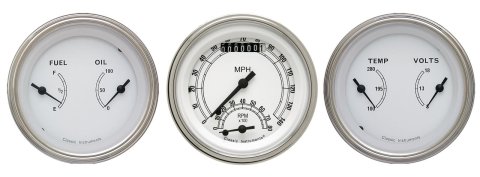 Classic Instruments White Series Gauge Sets CW34SLC Gauges, Series, Speedometer, Tach, Water Temperature, 3 3/8 in., Face, Analog, Set of 3
