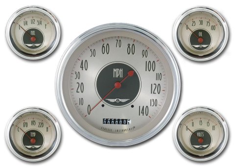 Classic Instruments All-American Nickel Series Gauge Sets AN54SLC Gauges, Nickel, Speedometer, Water Temperature, Oil Pressure, Face, Analog, Set of 5