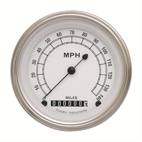 Classic Instruments White Series Speedometers CW55SLF Speedometer, White, 3 3/8 in. Diameter, 0-140 mph, Analog, Electrical, Flat Face, Each