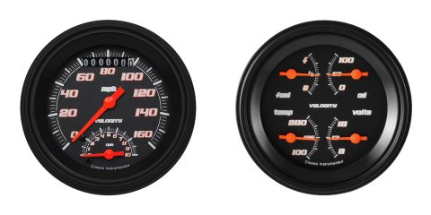 Classic Instruments Velocity Series Gauge Sets VS32BBLF Gauges, Series, Speedometer, Tach, Water Temperature, Fuel Level, 5 in., Black Face, Analog, Set
