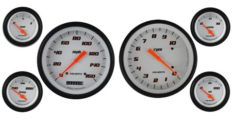Classic Instruments Velocity Series Gauge Sets VS51WBLF Gauges, Velocity, Speedometer, Tach, Water Temperature, Fuel Level, Voltmeter, White Face, Analog, Set of 6