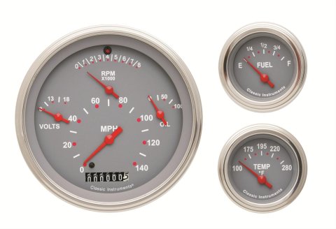 Classic Instruments 1957 Chevy Package Gauge Sets TE01GSLF TETRA 6 GAUGE SET GRAY