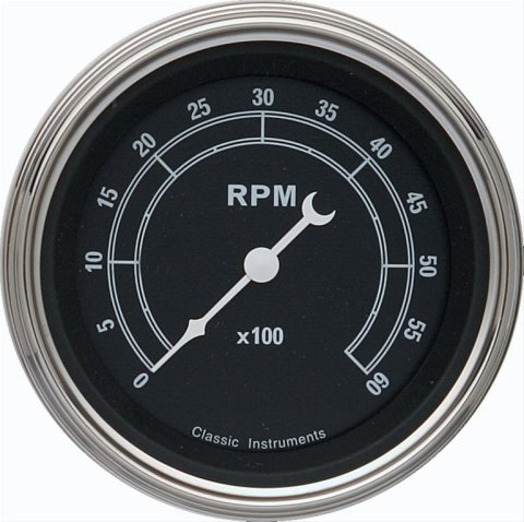 Classic Instruments Traditional Series Tachometers TR60SLF Gauge, Series, Tachometer, 0-8,000 rpm, 3 3/8 in., Black Face, Analog, Electrical, Each