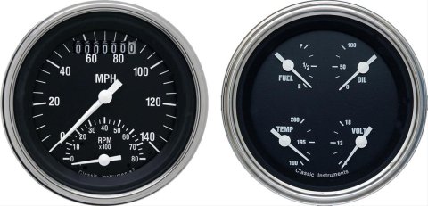 Classic Instruments Hot Rod Series Gauge Sets HR32SLC Gauges, Series, Speedometer, Tach, Water Temperature, Voltmeter, Fuel Level, Black Face, Analog, Pair