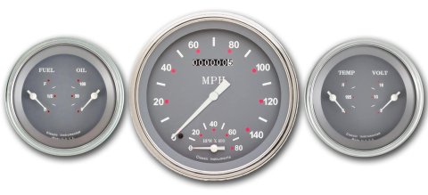 Classic Instruments SG Series Gauge Sets SG61SLC Gauges, Series, Speedometer, Tach, Water Temperature, Oil Pressure, Fuel Level, Gray Face, Analog, Kit