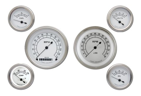 Classic Instruments White Series Gauge Sets CW01SLC Set, Series, Analog, Electronic, Face, Black Pointer, Polished Bezel, Curved Lens