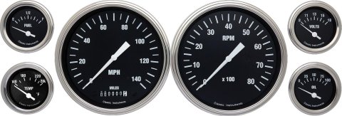 Classic Instruments Hot Rod Series Gauge Sets HR51SLF Gauges, Series, Speedometer, Tach, Water Temperature, Fuel Level, Black Face, Analog, Kit