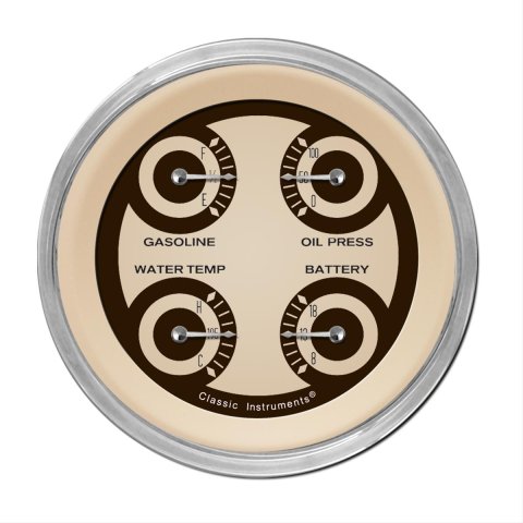 Classic Instruments Nostalgia VT Series Gauge Sets NT76SHC Gauge, VT, Quad, Water Temperature, Fuel Level, Voltmeter, 3 3/8 in., Beige Face, Analog, Each