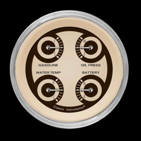 Classic Instruments Nostalgia VT Series Gauge Sets NT79SHC Gauge, VT, Quad, Water Temperature, Oil Pressure, Voltmeter, Fuel Level, Beige Face, Analog, Each