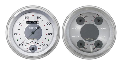 Classic Instruments 1951-53 Chevy Package Gauge Sets CH51AW62 Gauges, All-American, Speedometer, Tach, Oil Pressure, Fuel Level, Voltage, Silver Face, Analog, Chevy, Kit
