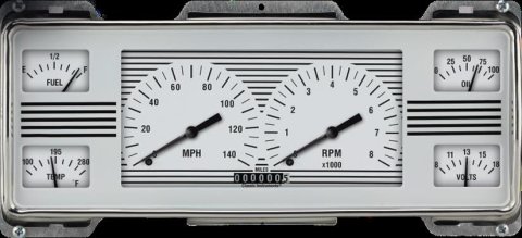 Classic Instruments 1940 Ford Package Gauge Sets FC40WH Gauges, White Hot, Speedometer, Tachometer, Water, Volt, Fuel, Oil, White Face, Polished Bezel, Ford, Kit