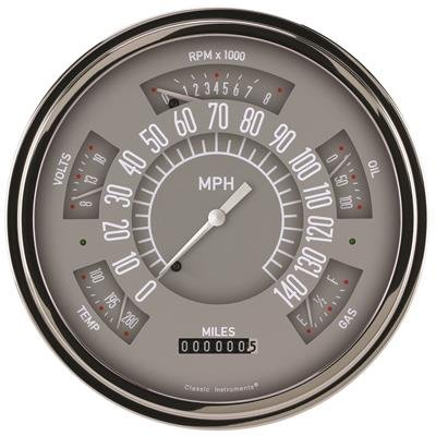 Classic Instruments Six Pack Gauge Sets SX01GSLF Pack, 6 in 1 Set, Gray face, Stainless Low Bezel
