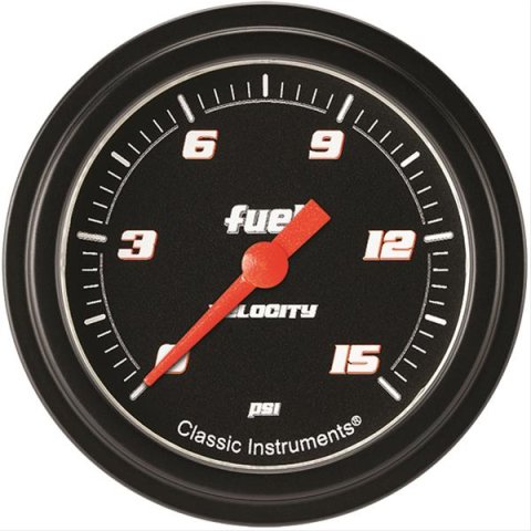 Classic Instruments Velocity Series Gauges VS345BBLF Gauge, Black Series, Fuel Pressure, 0-15 PSI, 2 5/8 in., Low Step Bezel, Analog, Electrical, Each