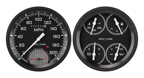 Classic Instruments Auto Cross Gray Series Gauge Sets AX62GBLF Autocross w/ Black Bezel 4 5/8" Speedtachular & Quad