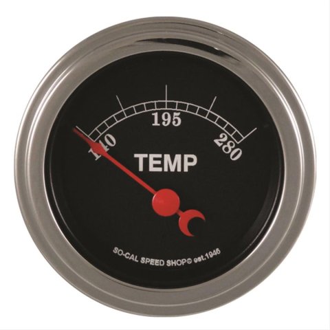 Classic Instruments So-Cal Series Gauges SC26SLC Gauge, Series, Water Temperature, 140-280 degrees F, 2 1/8 in., Black Face, Analog, Electrical, Each