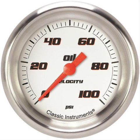 Classic Instruments Velocity Series Gauges VS381WAPF Gauge, White Series, Oil Pressure, 0-100 PSI, 2 5/8 in., Performance Bezel, Analog, Electrical, Each