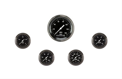 Classic Instruments Hot Rod Series Gauge Sets HR100SLF Gauges, Series, Speedometer, Water Temperature, Oil Pressure, Fuel Level, Volt, Black Face, Analog, Set of 5