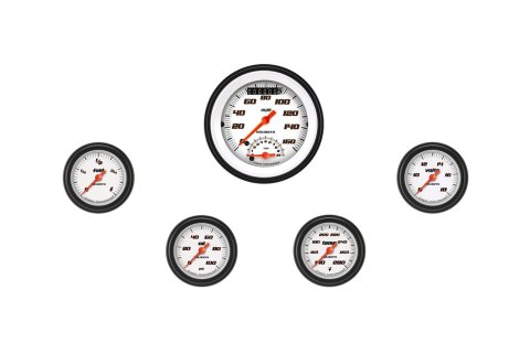 Classic Instruments Velocity White Series Gauge Sets VS135WBLF Set, 3 3/8 in. Tachometer, Speedometer, 2 1/8 in. Fuel, Oil, Temp, Volts, Set of 5