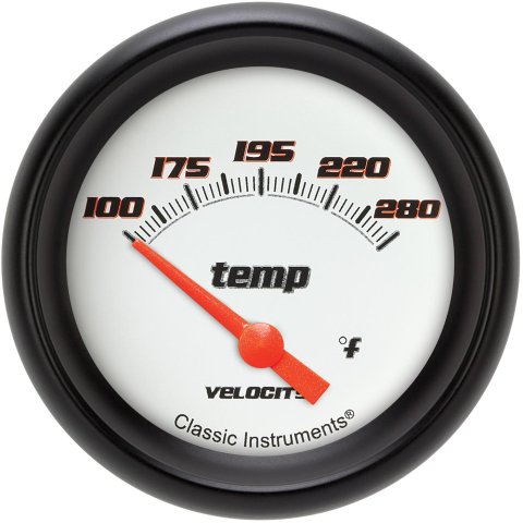 Classic Instruments Velocity Series Gauges VS226WBPF-04 Gauges, Series, Water Temperature, 140-280 degrees F, Analog, Electrical, 2 5/8 in., White Face, Black Numbers, 1/4 in. NPT Thread, Each