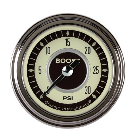 Classic Instruments Nostalgia VT Series Gauges NT142SLF Gauge, VT, Boost Pressure, 0-30 psi, 2 5/8 in., Analog, Electrical, Beige Face, Each