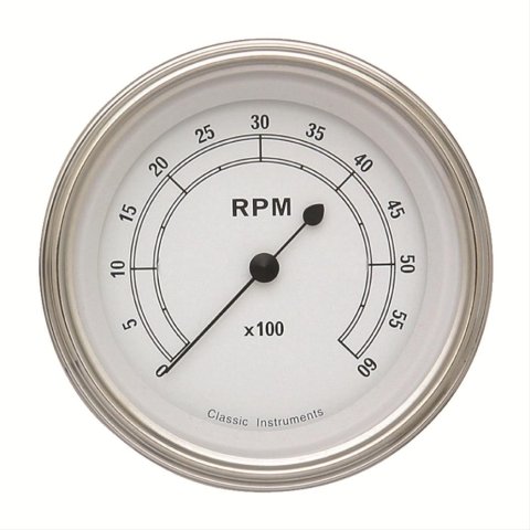 Classic Instruments White Series Tachometers CW60SLF Tachometer, Classic, White, 0-6,000 rpm, 3 3/8 in., Analog, Electrical, Each