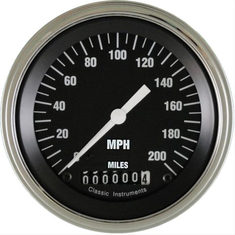 Classic Instruments Hot Rod Series Speedometers HR57SLF Speedometer, Rod, 3 3/8 in. Diameter, 0-200 mph, Analog, Electrical, Flat Face, Each