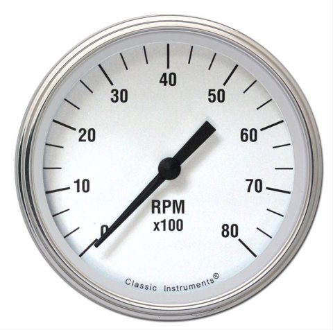 Classic Instruments White Hot Series Tachometers WH80SLC Gauge, Series, Tachometer, 0-8,000 rpm, 3 3/8 in., Face, Analog, Electrical, Each