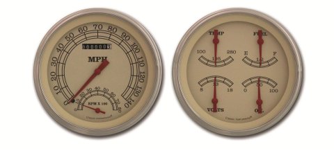 Classic Instruments Vintage Series Gauge Sets VT62SLF Gauges, Series, Speedometer, Tach, Water Temperature, Voltmeter, Fuel Level, Cream Face, Analog, Pair