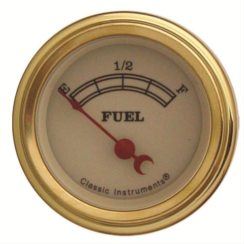 Classic Instruments Vintage Series Gauges VT12GLF Gauge, Series, Analog, Fuel Level, Empty-Full, 2 1/8 in. Diameter, Tan Face, Electrical, Each