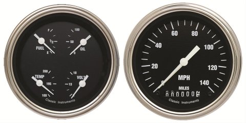 Classic Instruments Hot Rod Series Gauge Sets HR02SLC Gauges, Series, Speedometer, Water Temperature, Oil Pressure, Fuel Level, Black Face, Analog, Pair