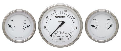 Classic Instruments White Hot Series Gauge Sets WH61SLF Gauges, Hot, Speedometer, Tach, Water Temperature, Fuel Level, Voltmeter, Face, Analog, Set of 3