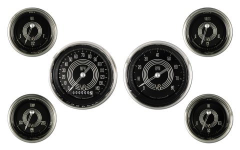 Classic Instruments V8 Speedster Series Gauges V8SR01SHC Gauge Set, Series, Analog, Electronic, Black Face, Silver Pointer, Polished Bezel, Set