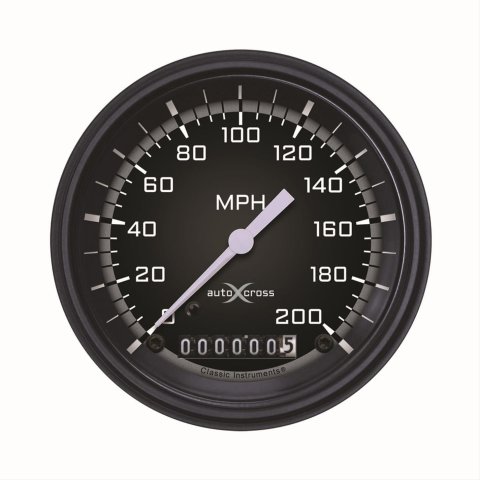 Classic Instruments Auto Cross Yellow Series Speedometers AX57GBLF Speedometer, Cross, 3 3/8 in. Diameter, 0-200 mph, Analog, Electrical, Black/Gray Face, Flat Lens, Each
