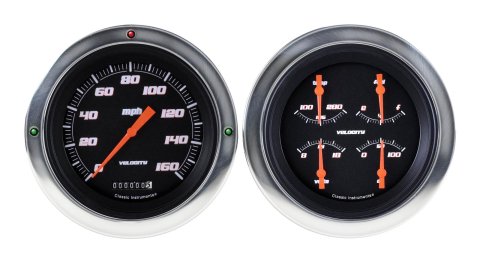 Classic Instruments 1954-55 Chevy Pickup Package Gauge Sets CT54VSB52 Gauges, Velocity, Speedometer, Water, Volt, Oil, Fuel, Black Face, Black Bezel, Chevy, Kit