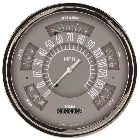 Classic Instruments 1949-50 Line Direct-Fit Gauge Sets CH49G 49-50 Chevy, 6 in1 gauge set, Gray face, ss low bezel