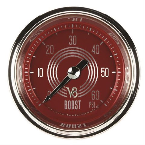 Classic Instruments V8 Red Steelie Series Gauges V8RS143SHC Boost Gauge, RED STEELIE 2" BOOST, 60psi ELEC, FULL SWEEP