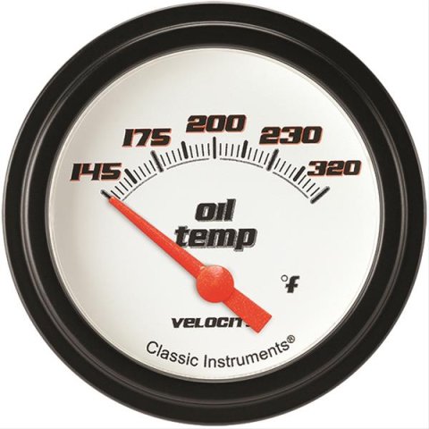 Classic Instruments Velocity Series Gauges VS228WBLF Gauge, White Series, Oil Temperature, 145-320 Degrees F, 2 5/8 in., Low Step Bezel, Analog, Electrical, Each