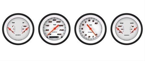 Classic Instruments Velocity Series Gauge Sets VS05WBLF Kits, Velocity, Analog, Speedometer, Tach, Fuel Level, Oil Pressure, Volts, Water Temp., White Face, Black with Orange Outline Numbers, Kit
