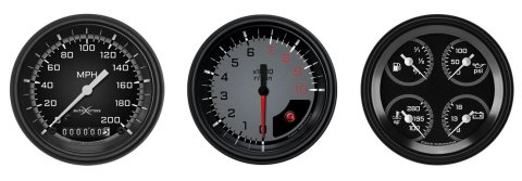 Classic Instruments Auto Cross Gray Series Gauge Sets AX03GBLF Autocross w/ Black Bezel 3 Set 3 3/8" Speedo & Tach & Quad