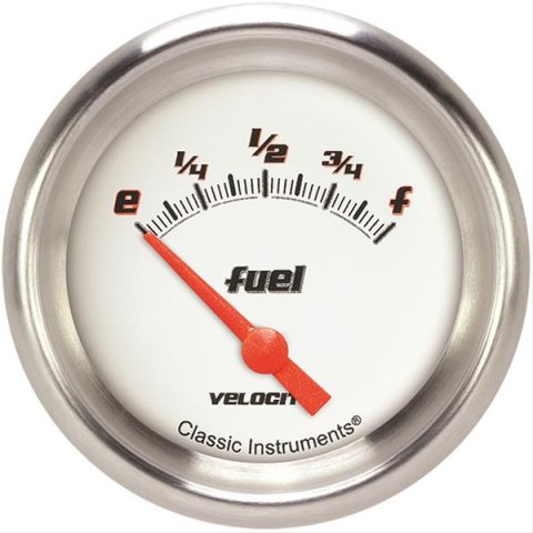 Classic Instruments Velocity Series Gauges VS212WAPF Gauge, White Series, Fuel Level, Empty/Full, 0 Ohms/90 Ohms, 2 5/8 in., Performance Bezel, Analog, Electrical, Each