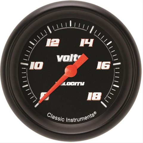 Classic Instruments Velocity Series Gauges VS330BBPF Gauge, Black Series, Voltmeter, 8-18 V, 2 5/8 in., Performance Bezel, Analog, Electrical, Each